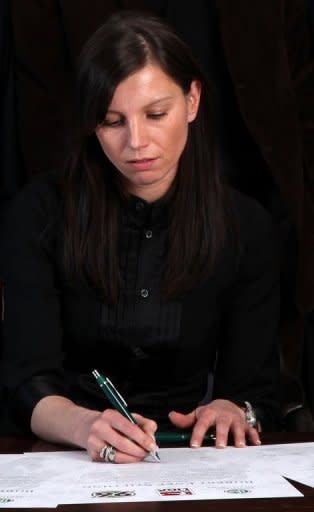 Saturday marks the third anniversary of Germany goalkeeper Robert Enke's suicide after battling depression for years and his widow has launched a hotline for athletes suffering from similar problems. Set up in his memory, The Robert Enke Foundation, with his widow Teresa (pictured in 2010) as chairman, now supports projects to educate the public about depression and heart disease in children