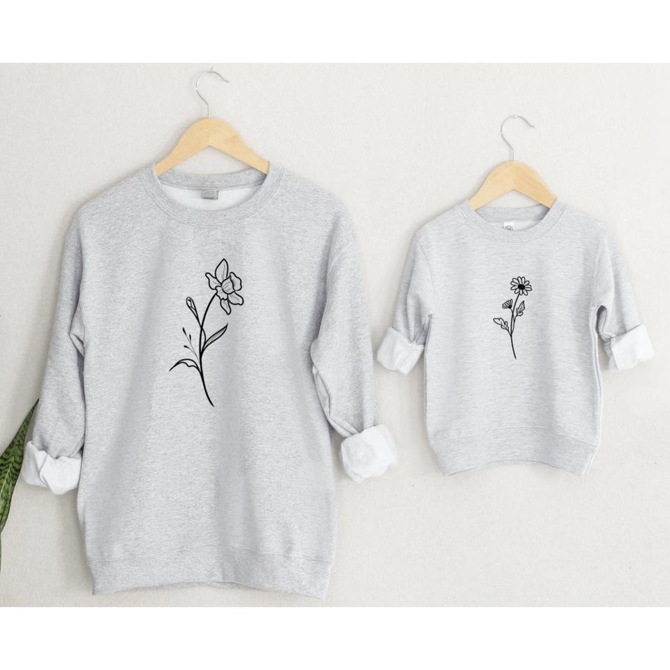 12) Custom Matching Birth Month Flower Sweatshirts