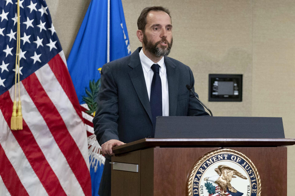 FILE - Special counsel Jack Smith speaks to reporters Friday, June 9, 2023, in Washington. Smith's investigations of Donald Trump's retention of classified records and efforts to overturn the results of the 2020 election have cost more than $9 million over the first several months, according to documents released Friday, July 7. (AP Photo/Jose Luis Magana, File)