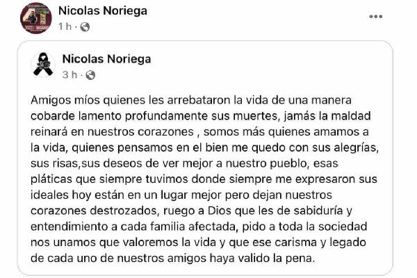 mensaje de nicolás noriega, candidato de morena a la alcaldía de mapastepec, chiapas, sobre el ataque a su equipo que dejó cinco muertos