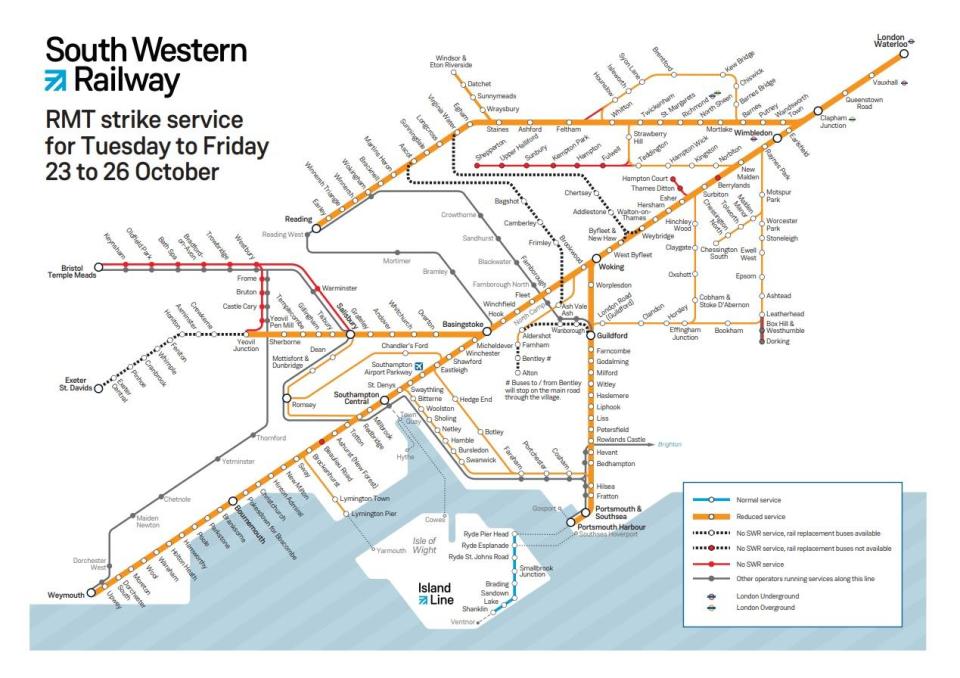 RMT strike service for Tuesday 23 to Friday 26 October. (South Western Railway )