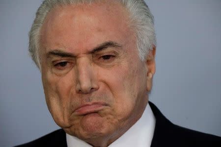 Brazilian President Michel Temer speaks during a press statement at Planalto Palace in Brasilia, Brazil June 27, 2017. REUTERS/Ueslei Marcelino