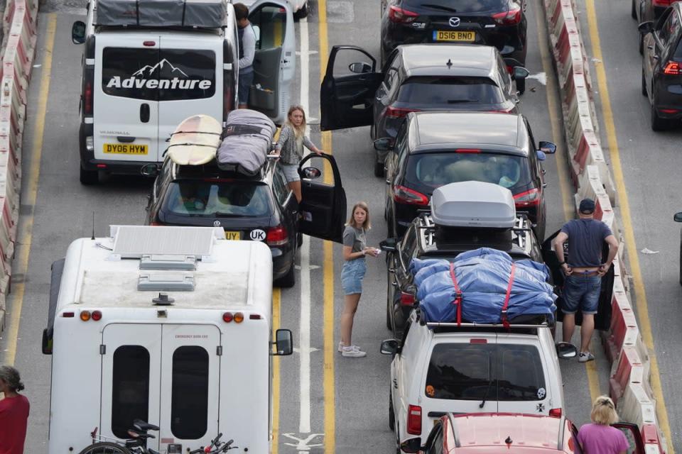 Cars queue at check-in at the Port of Dover in Kent (Gareth Fuller/PA) (PA Wire)
