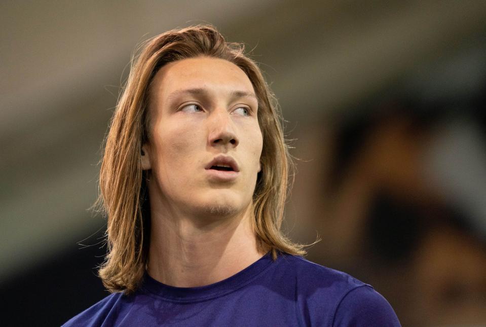 Trevor Lawrence works out during his pro day on Feb. 12.