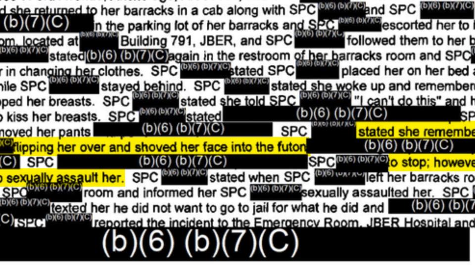 A partial incident report from January 2020, released by the Killeen Police Department, shows Morgan Short’s family called 911 to report her allegation that Vallo was threatening her. (Highlighted by ProPublica)