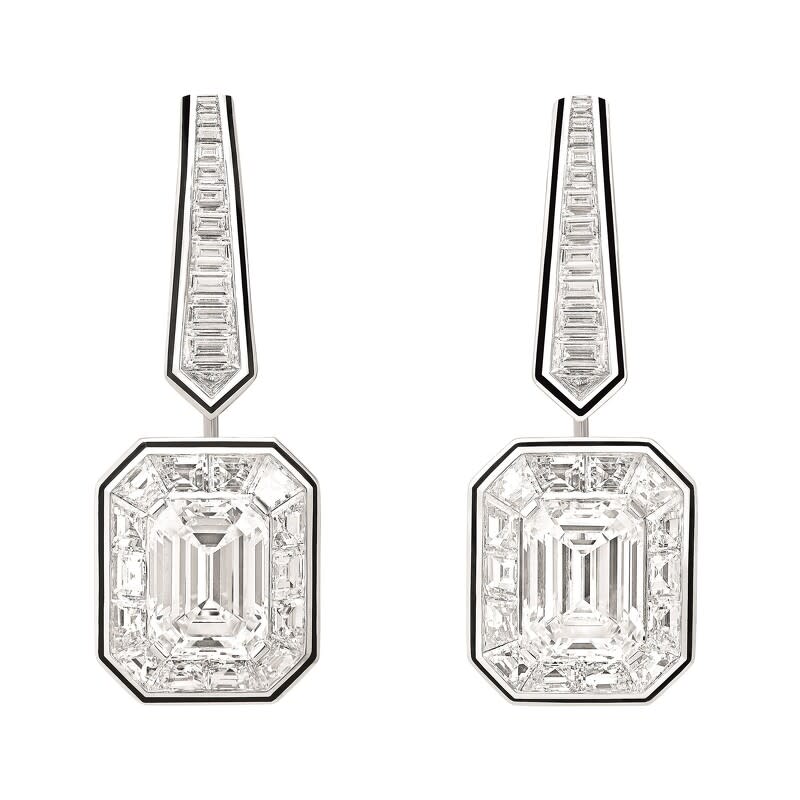 鉑金鑲嵌鑽石與白黑漆飾邊的高級珠寶系列Lisere耳環