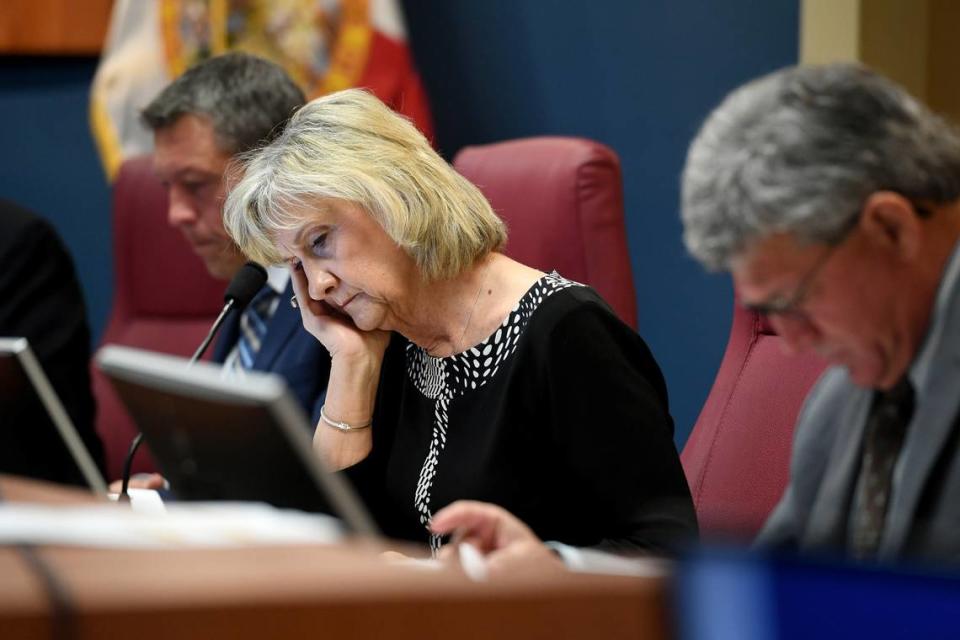 County Commissioner Vanessa Baugh listens during a planning meeting to consider allowing Cirque Italia to set up in Oneco.