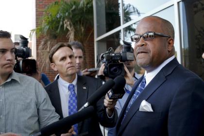 Jameis Winston&#39;s adviser David Cornwell speaks with the media after Winston's hearing Tuesday. (AP)