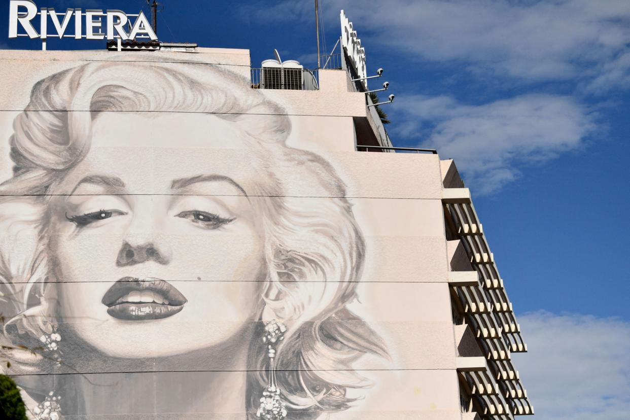 A picture taken on May 13, 2019, shows a mural of Marilyn Monroe, on the eve of the opening of the 72nd Cannes Film Festival in Cannes, southeastern France.