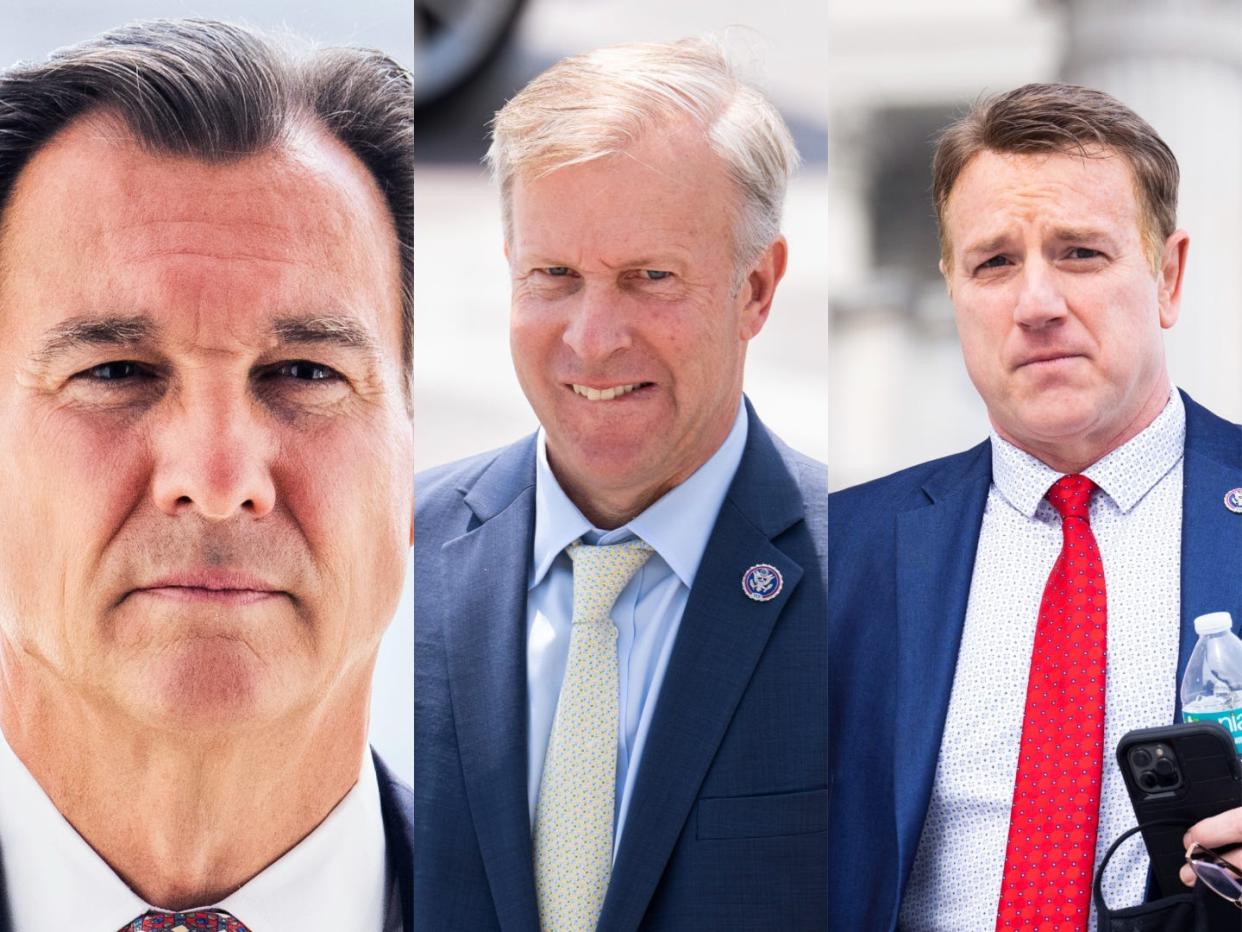 Reps. Tom Suozzi, a Democrat from New York; Chris Jacobs, a Republican from New York; and Pat Fallon, a Republican from Texas