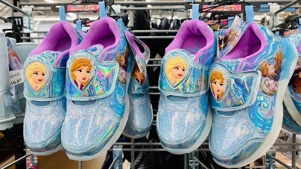 San Jose, CA - November 23, 2019: Disneyâ€™s Frozen 2 movie themed girls sneakers inside a Walmart store.