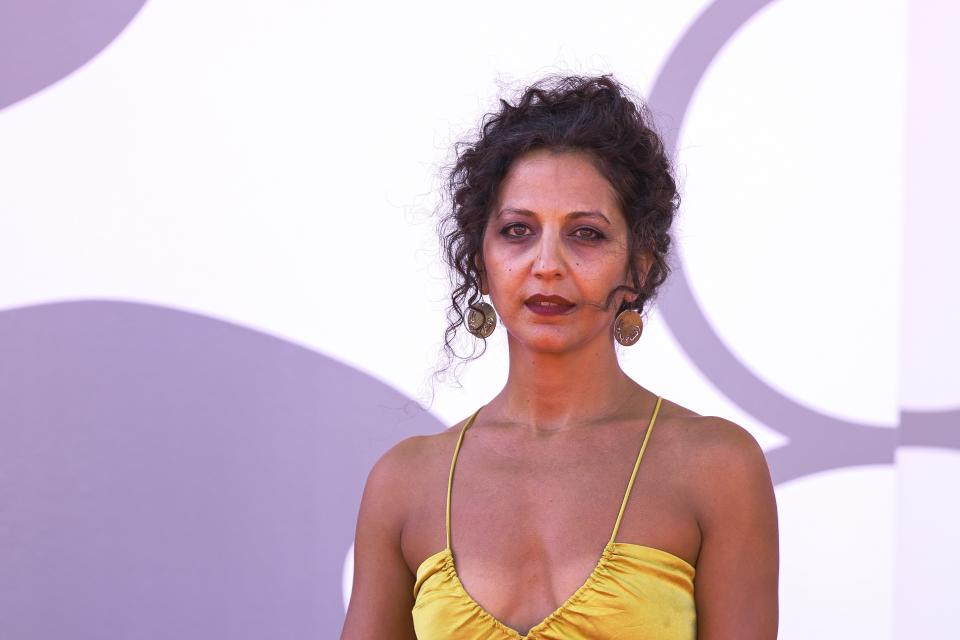 Dalia Naous poses for photographers upon arrival for the premiere of the film 'Green Border' during the 80th edition of the Venice Film Festival in Venice, Italy, on Tuesday, Sept. 5, 2023. (Photo by Vianney Le Caer/Invision/AP)