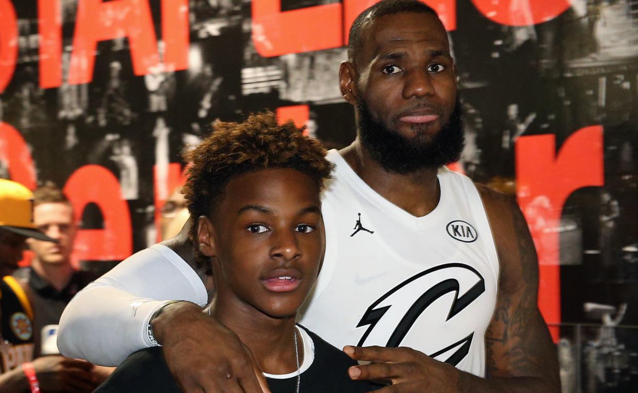 LeBron James and his son, LeBron James Jr. at the 2018 All-Star Game. (Getty Images)