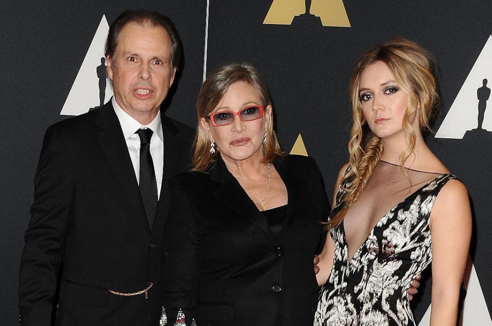 Todd Fisher, Carrie Fisher, and Billie Lourd on the red carpet