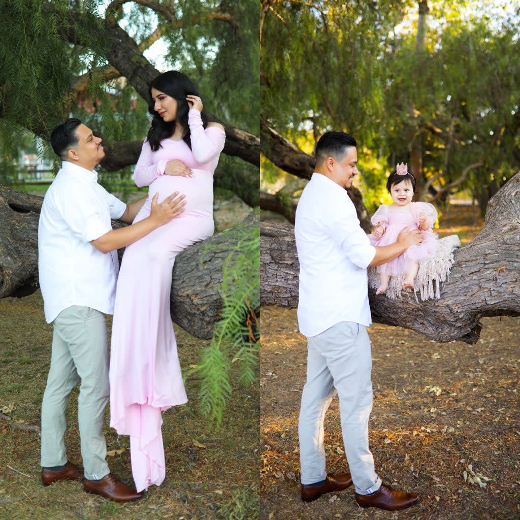 James Alvarez with his late wife Yesenia Aguilar (left) and with his daughter Adalyn (right) (Grisel Leyva)