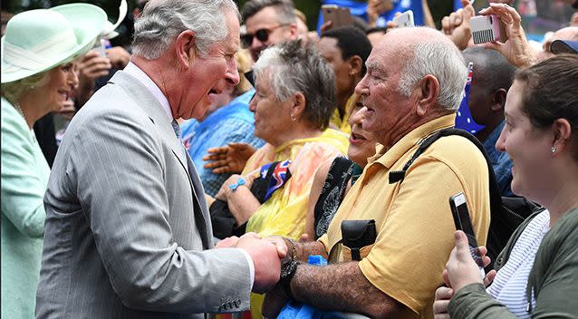 Prince Charles and the Duchess of Cornwall are greeted by the public during a visit to Brisbane on Wednesday. Source: AAP