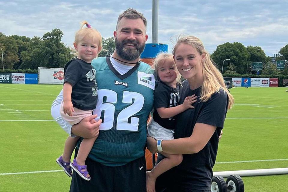 <p>Kylie Kelce/Instagram</p> Jason and Kylie Kelce with Elliotte and Wyatt