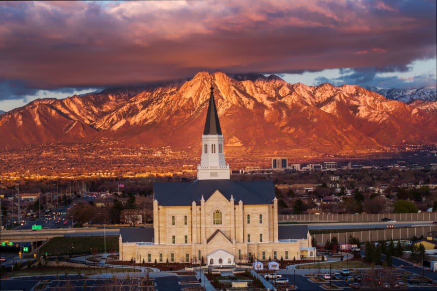 An undated photo of the exterior of the Taylorsville Utah Temple. The Church of Jesus Christ of Latter-day Saints announced that public tours of the Taylorsville Utah Temple would begin on Saturday, April 13, 2024, and continue through May 18, 2024. 