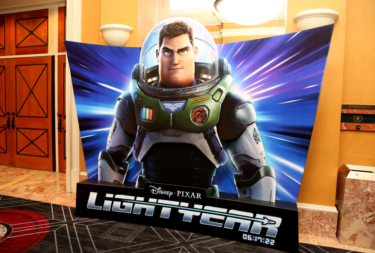 An advertisement for Lightyear is displayed at Caesars Palace during CinemaCon 2022 on 25 April, 2022 in Las Vegas, Nevada. (PHOTO: WireImage)