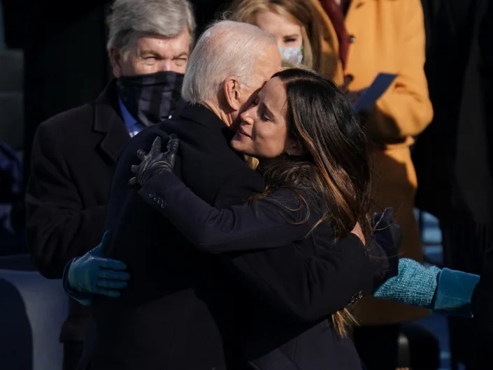 President Joe Biden hugs his daughter Ashley after being sworn in on the West Front of the U.S. Capitol on January 20, 2021 in Washington, DC.