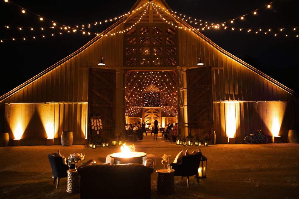 The actress and producer married the man of her dreams beneath a family of 800-year-old trees. Afterwards, the newlyweds surprised their guests with a Fred Astaire and Ginger Rogers–style tap routine and ended the night riding back to their rooms on bicycles decorated Burning Man–style with LED lights.