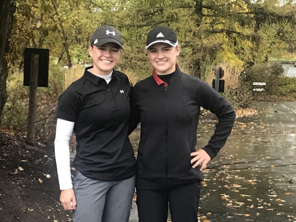 Westosha Central freshmen Kylie (left) and Katelyn Walker pose together after the first round of the WIAA Division 1 state tournament in 2020.