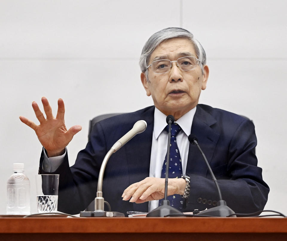 Bank of Japan Governor Haruhiko Kuroda speaks at a news conference after a Monetary Policy Meeting in Tokyo, Japan in this photo provided by Kyodo on September 22, 2022. Mandatory credit Kyodo/via REUTERS ATTENTION EDITORS - THIS IMAGE WAS PROVIDED BY A THIRD PARTY. MANDATORY CREDIT. JAPAN OUT. NO COMMERCIAL OR EDITORIAL SALES IN JAPAN