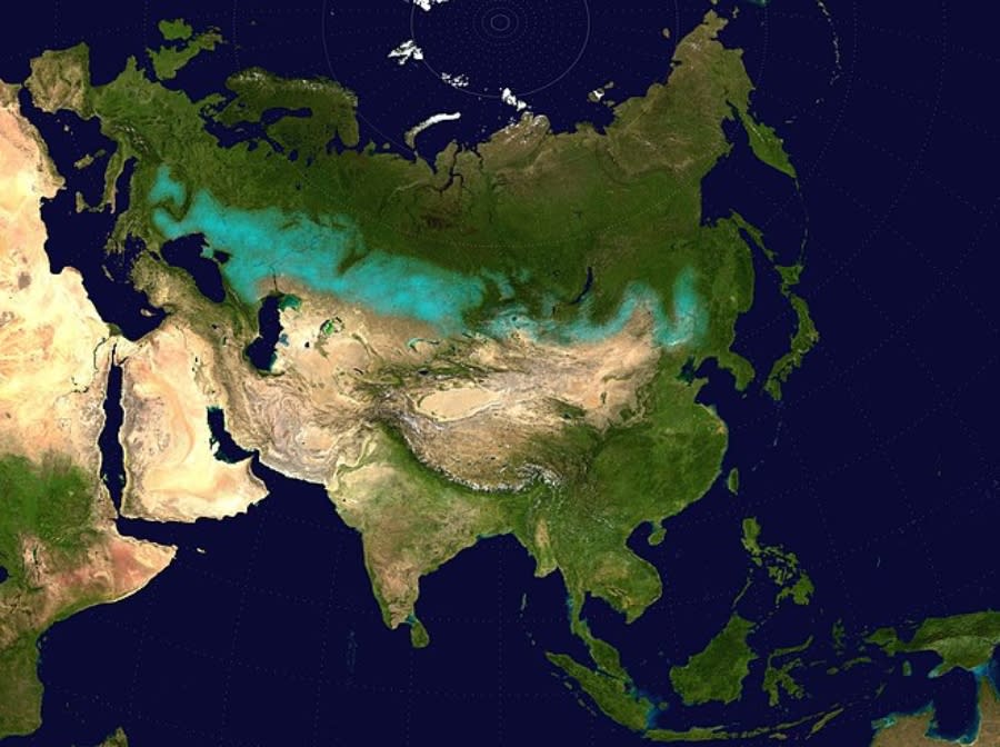 A map showing the western Eurasian steppe, where a team of scientists now believes the modern-day domesticated horse originated.