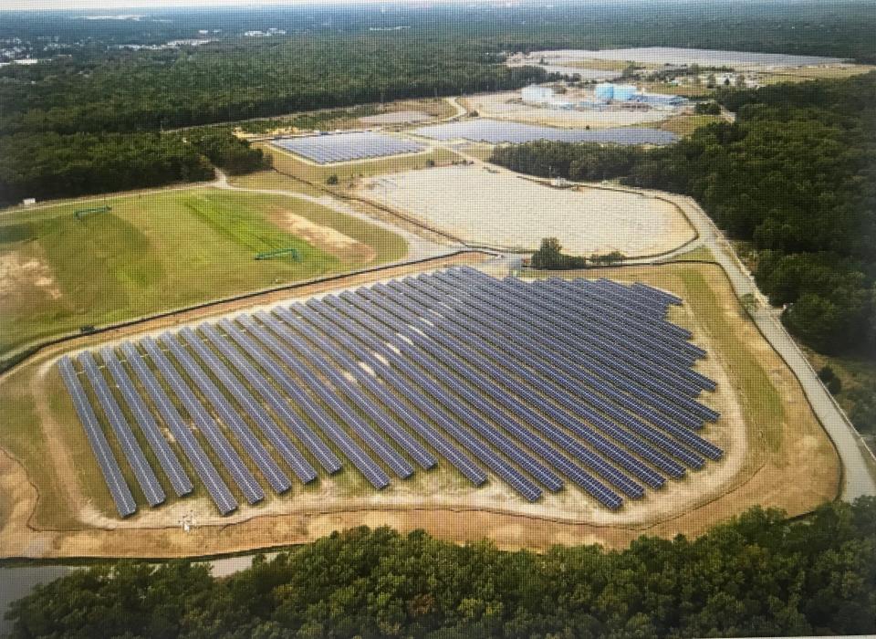 Solar panels have been installed on parts of the former Ciba-Geigy Corp. Superfund site in Toms River, now owned by BASF