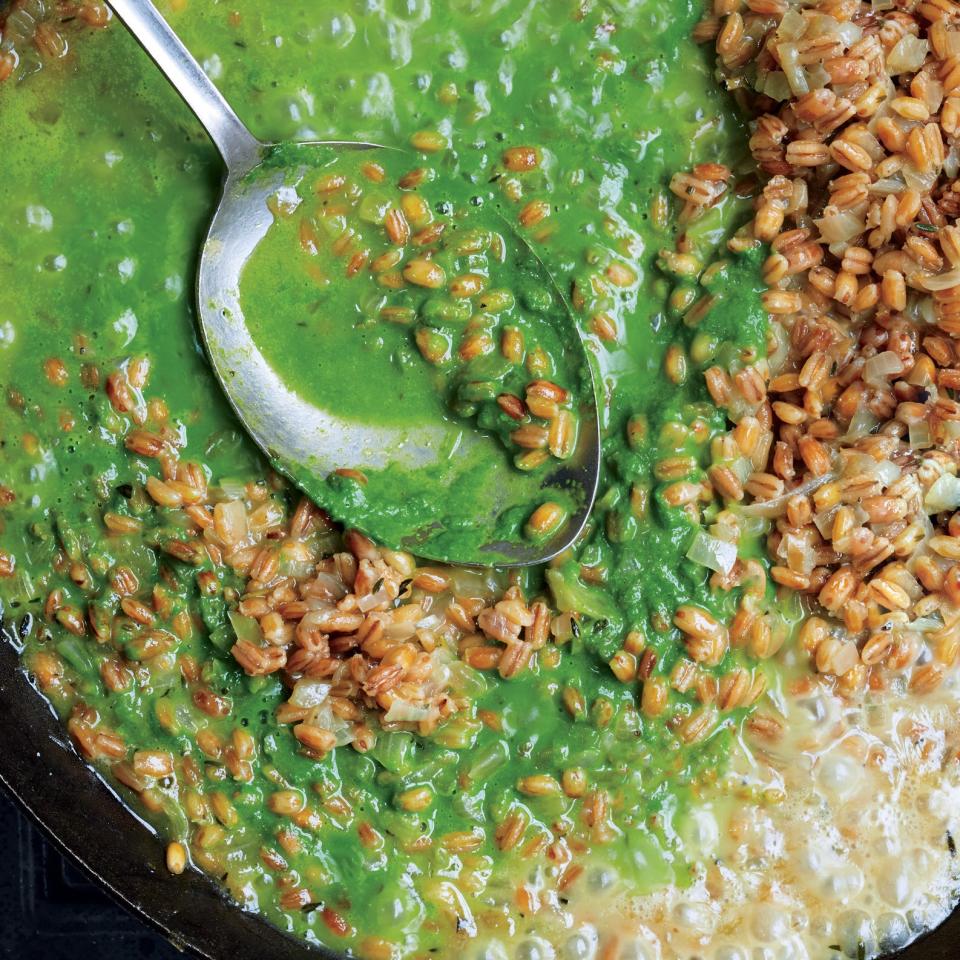 Toasted Barley Risotto with Spinach and Herb Purée