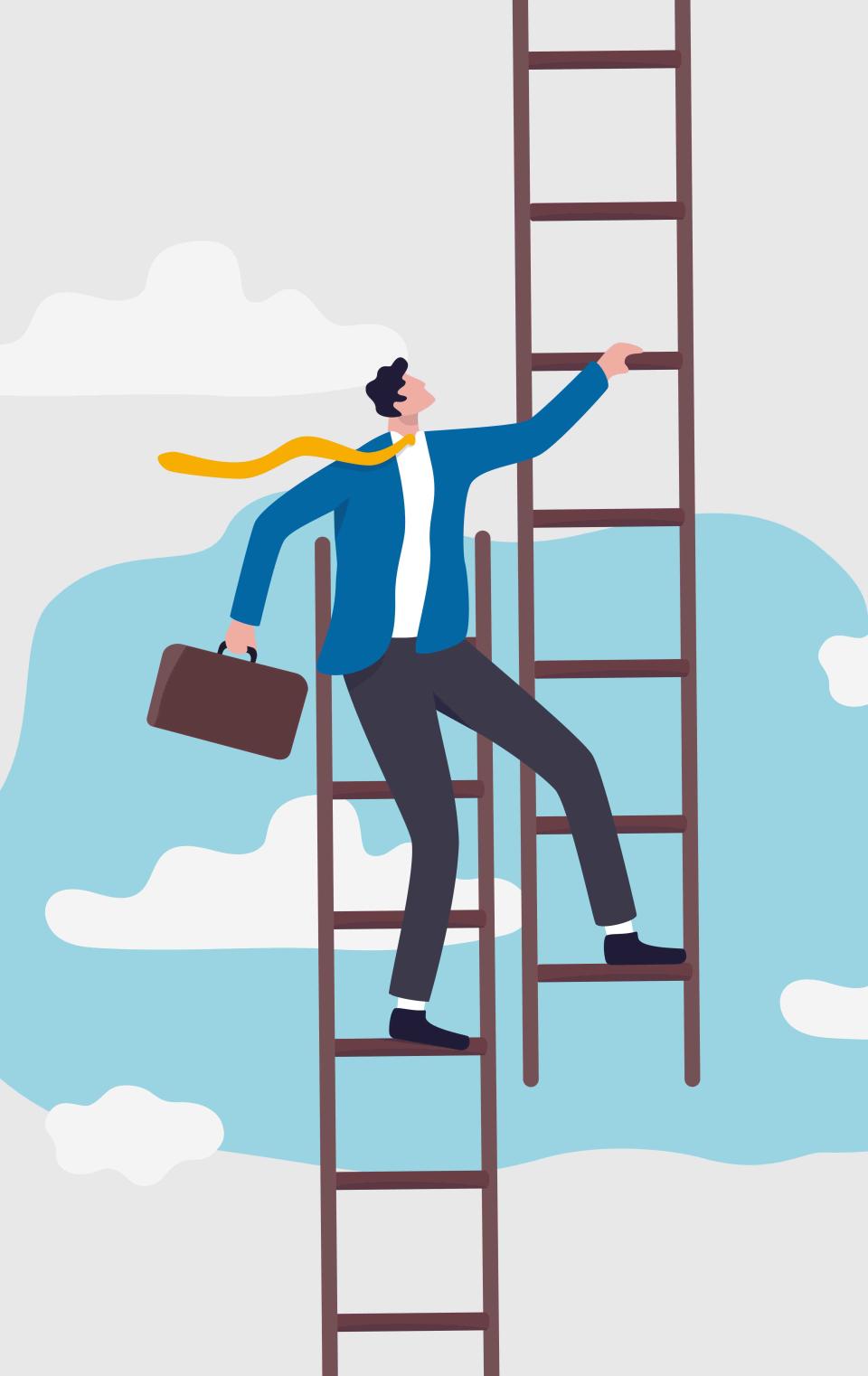 Man Climbing Corporate Ladder