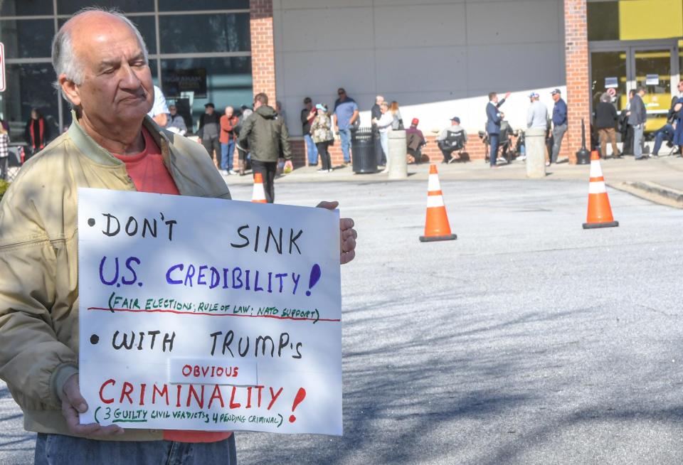 200-300 people were in line around 11 a.m. waiting to enter the Greenville Convention Center where former President Donald Trump will be the featured guest of a live Town Hall on Fox News. The show will air at 7 p.m.