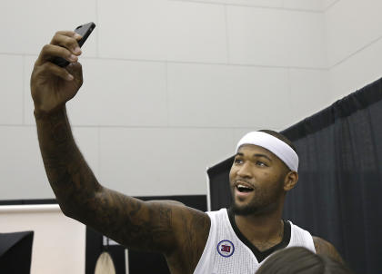 DeMarcus Cousins takes a selfie during the Kings media day in Sacramento, Calif. (AP/Rich Pedroncelli)