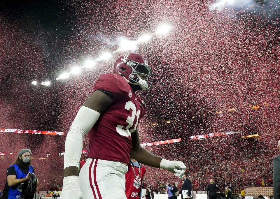 Jan 10, 2022; Indianapolis, IN, USA; Alabama linebacker Will Anderson Jr. (31) leaves the field following the 2022 CFP college football national championship game at Lucas Oil Stadium. Georgia defeated Alabama 33-18. Mandatory Credit: Gary Cosby Jr.-USA TODAY Sports