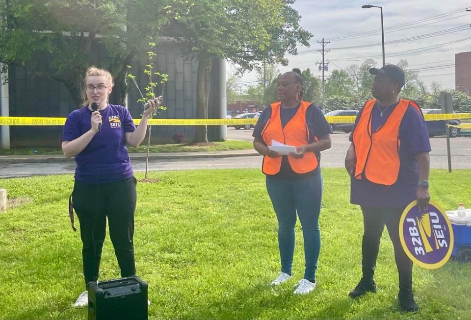 JCPS custodians rallied outside Van Hoose Center Tuesday, April 16. They are urging board members not to take away a pay raise given during the pandemic.