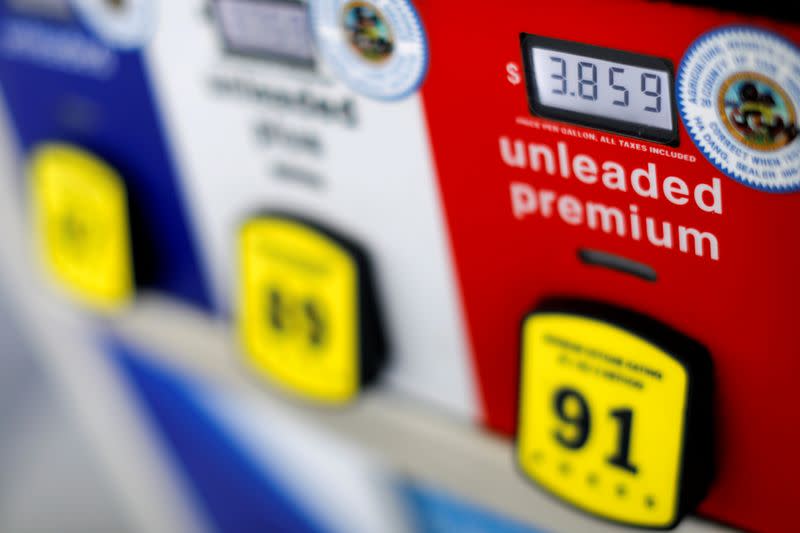 FILE PHOTO: The price of gasoline is shown on a gas pump at an Arco gas station in San Diego