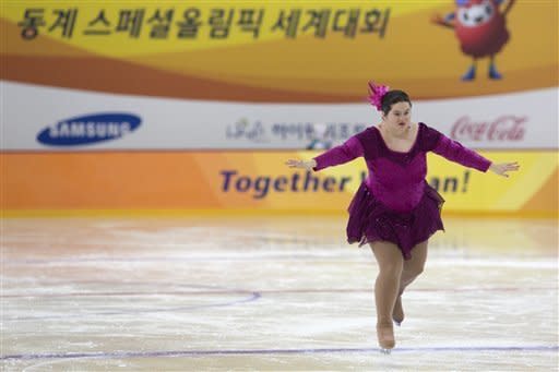 Crystal Greig of Canada performs during the women's figure skating level 1 event of the 2013 PyeongChang Special Olympics World Winter Games in PyeongChang, South Korea on the fourth day of the competition, Friday, Feb. 01, 2013. (Seonggwang Kim/AP Images for Special Olympics)