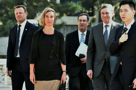 Federica Mogherini,the High Representative of the European Union for Foreign Affairs and Security Policy arrives for a meeting with Chinese Premier Li Keqiang the Zhongnanhai leadership compound in Beijing, China, April 18, 2017. REUTERS/Kenzaburo Fukuhara/Pool