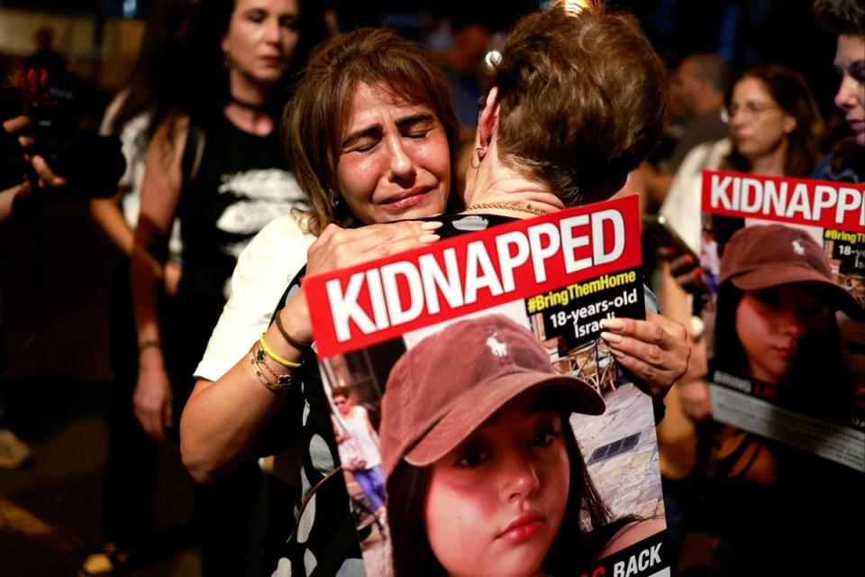 Residents of Tel Aviv show support and solidarity with the families of hostages who are being held in Gaza on Saturday (Reuters)