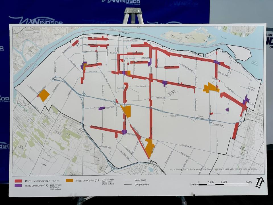 A map showing where the city will permit moderate and high density development under Windsor's application to the Housing Accelerator Fund.