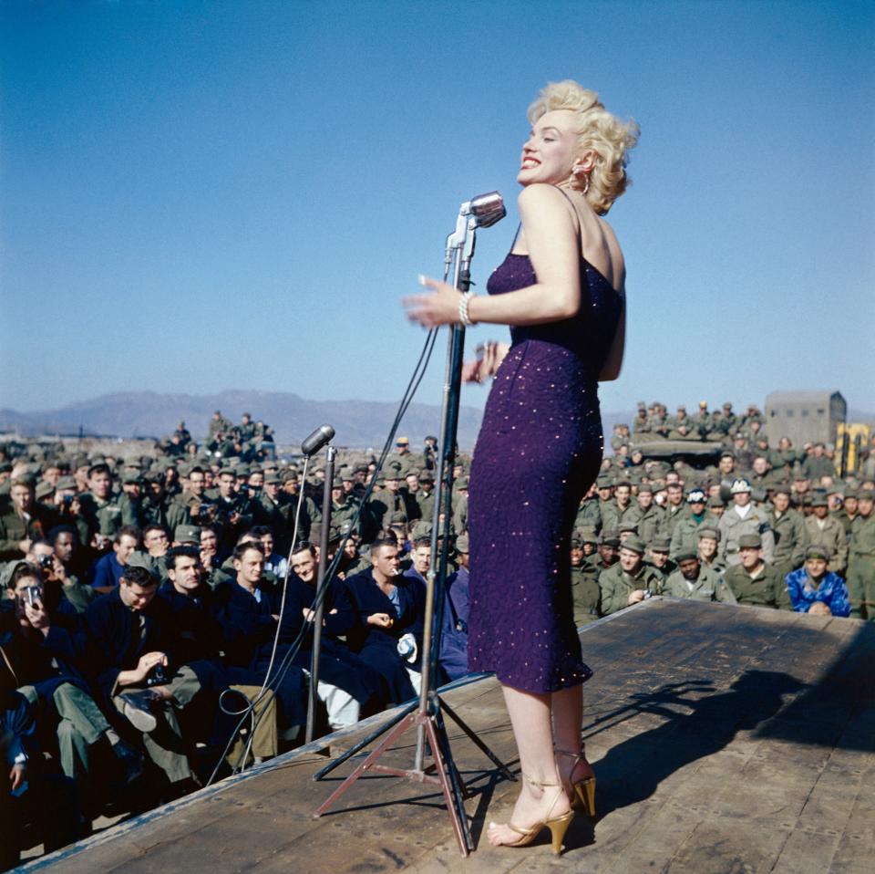 Marilyn Monroe entertaining U.S. troops in South Korea in 1954.