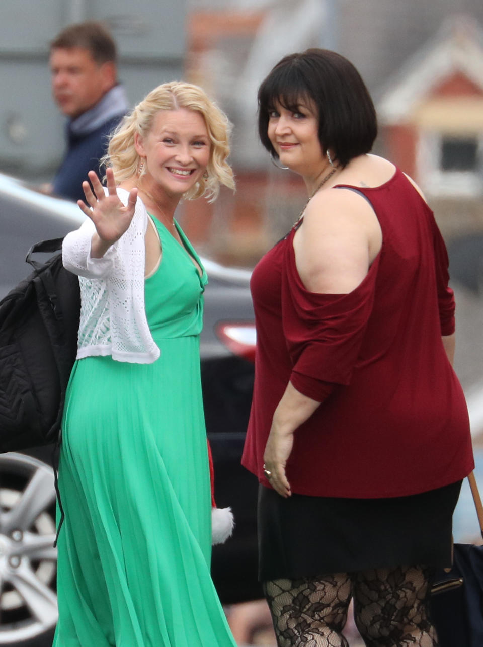 Joanna Page and Ruth Jones during filming for the Gavin and Stacey Christmas special at Barry in the Vale of Glamorgan, Wales. (Photo by Andrew Matthews/PA Images via Getty Images)