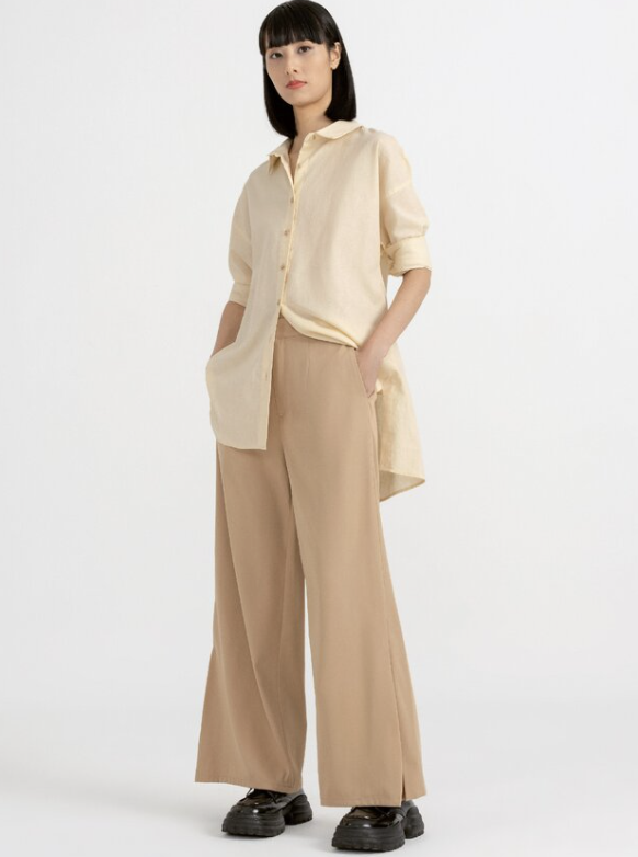 Byron Oversized Linen Shirt In Ivory Beige. PHOTO: Tangs