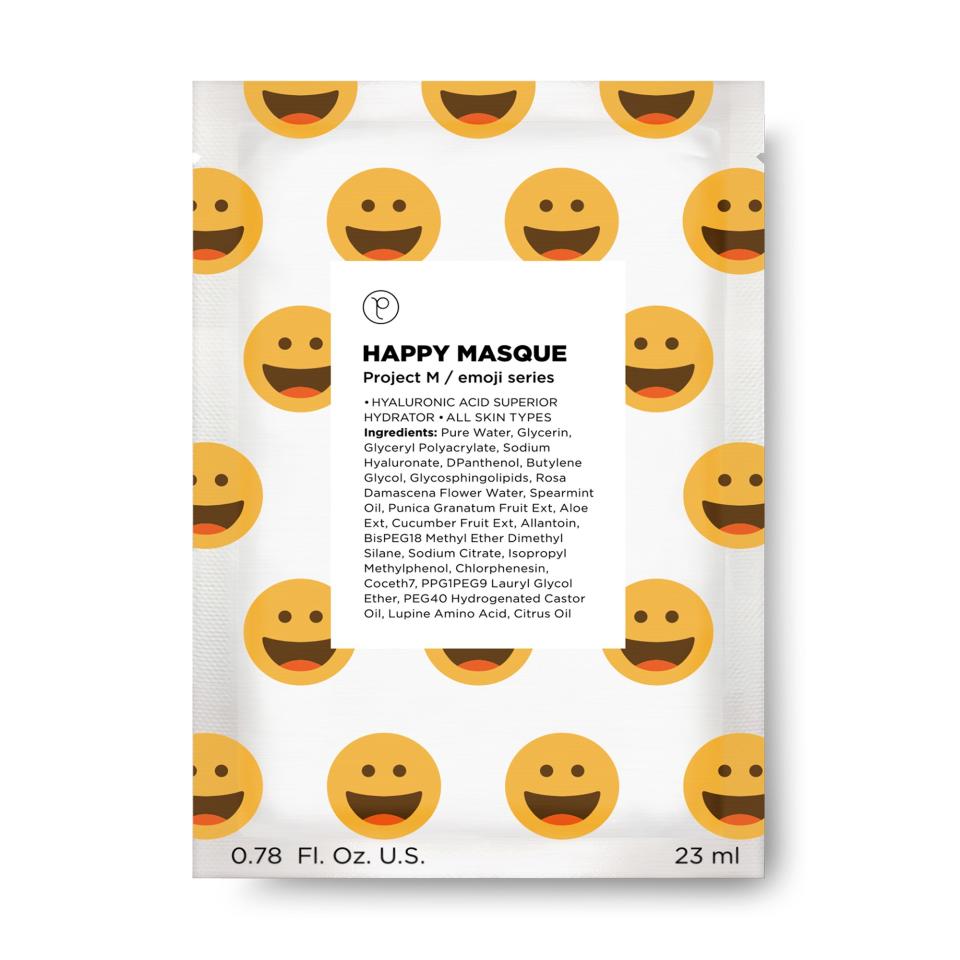 The emoji sheet masks in Petite Amie Skincare's latest collection are printed with your most-used emojis.