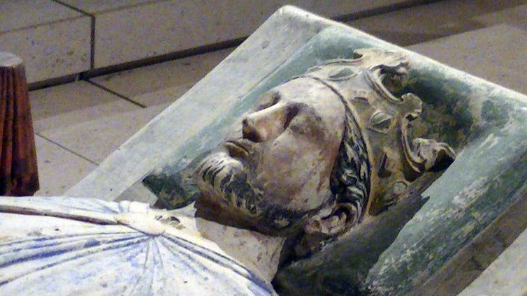 <span class="caption">Richard the Lionheart lies buried at Fontevraud … in France.</span> <span class="attribution"><a class="link " href="https://commons.wikimedia.org/wiki/File:Church_of_Fontevraud_Abbey_Richard_I_effigy.jpg" rel="nofollow noopener" target="_blank" data-ylk="slk:Adam Bishop;elm:context_link;itc:0;sec:content-canvas">Adam Bishop</a>, <a class="link " href="http://creativecommons.org/licenses/by-sa/4.0/" rel="nofollow noopener" target="_blank" data-ylk="slk:CC BY-SA;elm:context_link;itc:0;sec:content-canvas">CC BY-SA</a></span>