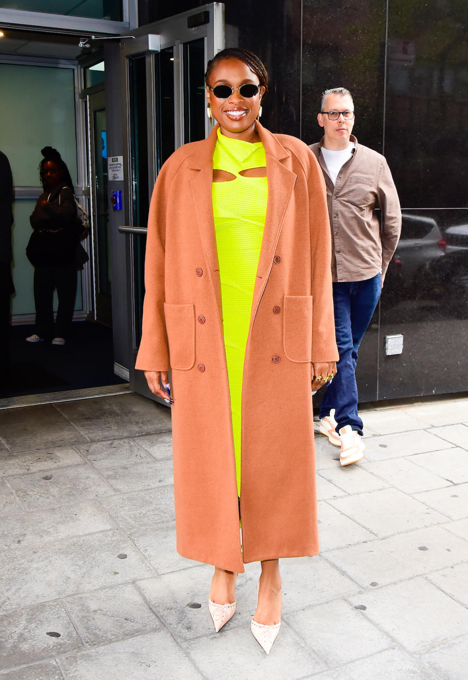 Jennifer Hudson is seen in Mach & Mach shoes outside of FOX Studios on May 13, 2024 in New York City. 
