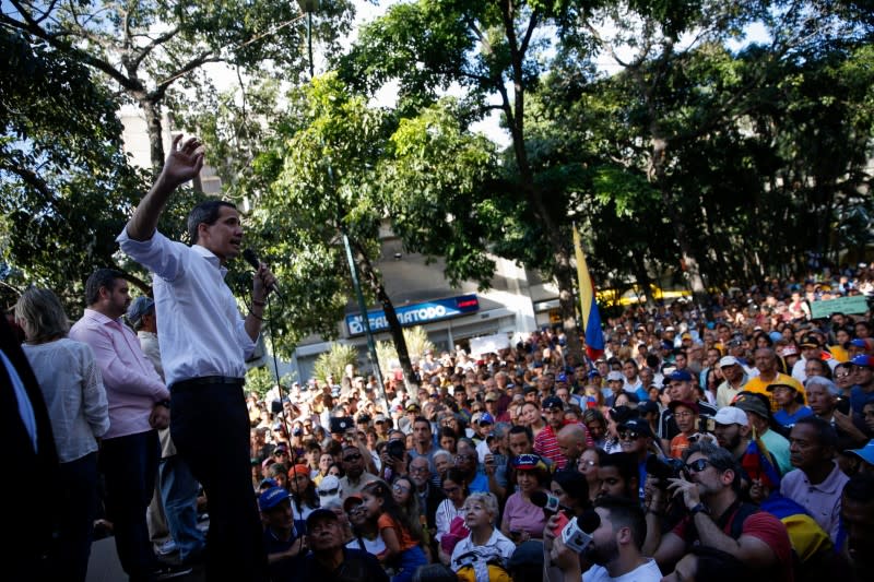 Juan Guaido, president of Venezuela's National Assembly speaks during a citizen assembly in Caracas
