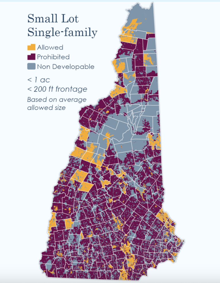 Most towns in New Hampshire do not allow one-acre single-family homes, according to the New Hampshire Zoning Atlas.