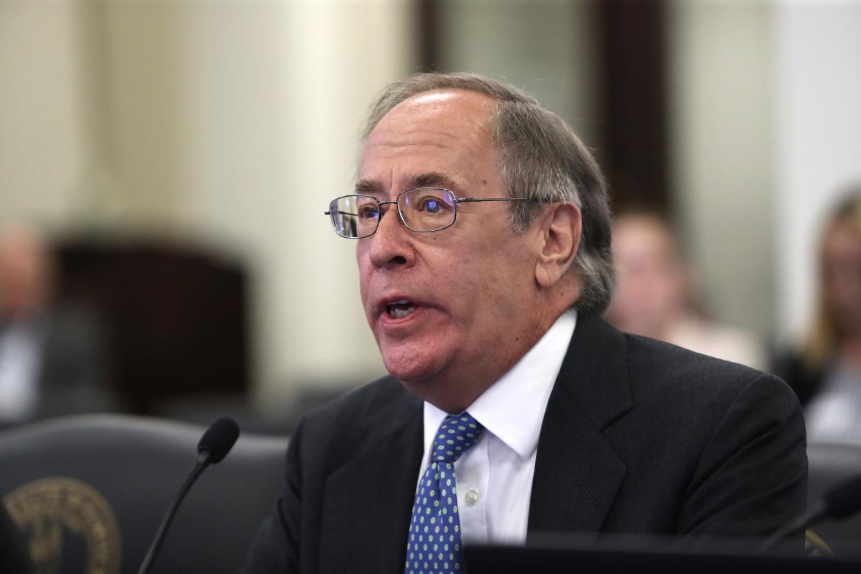 Executive Director of the Collaborative Center for Literacy Development, Dr. George Hruby, answers questions in front of a legislative committee in Frankfort on Nov. 2, 2022.