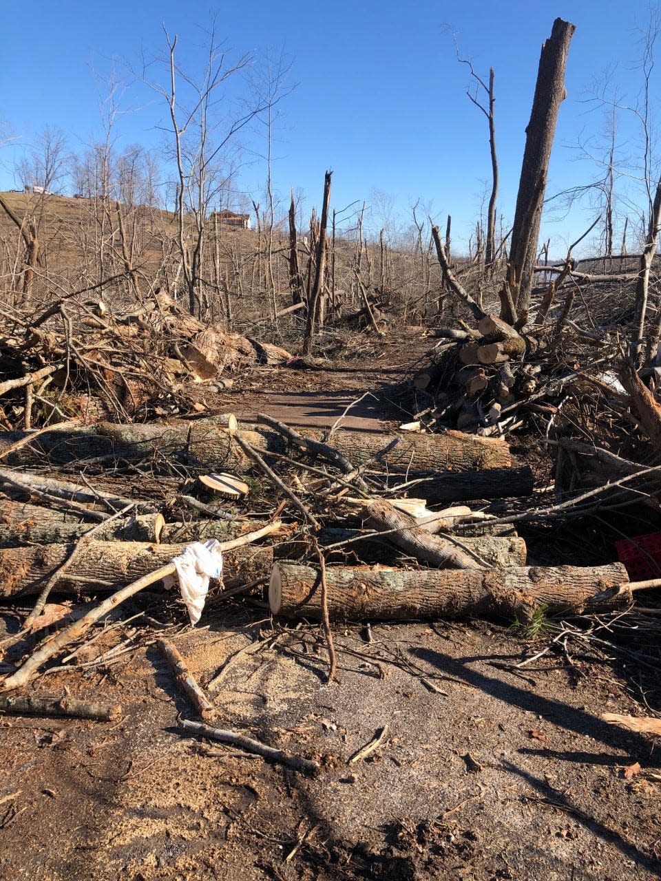 The volunteers cleared driveways and roads so residents could get to their homes.